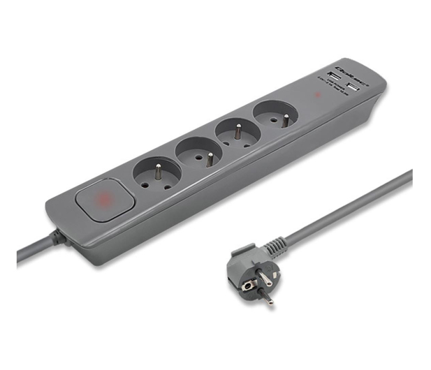 Qoltec Listwa antyprzepięciowa - 4 gniazda, 2x USB, 1.8m, szara - 1122553 - zdjęcie